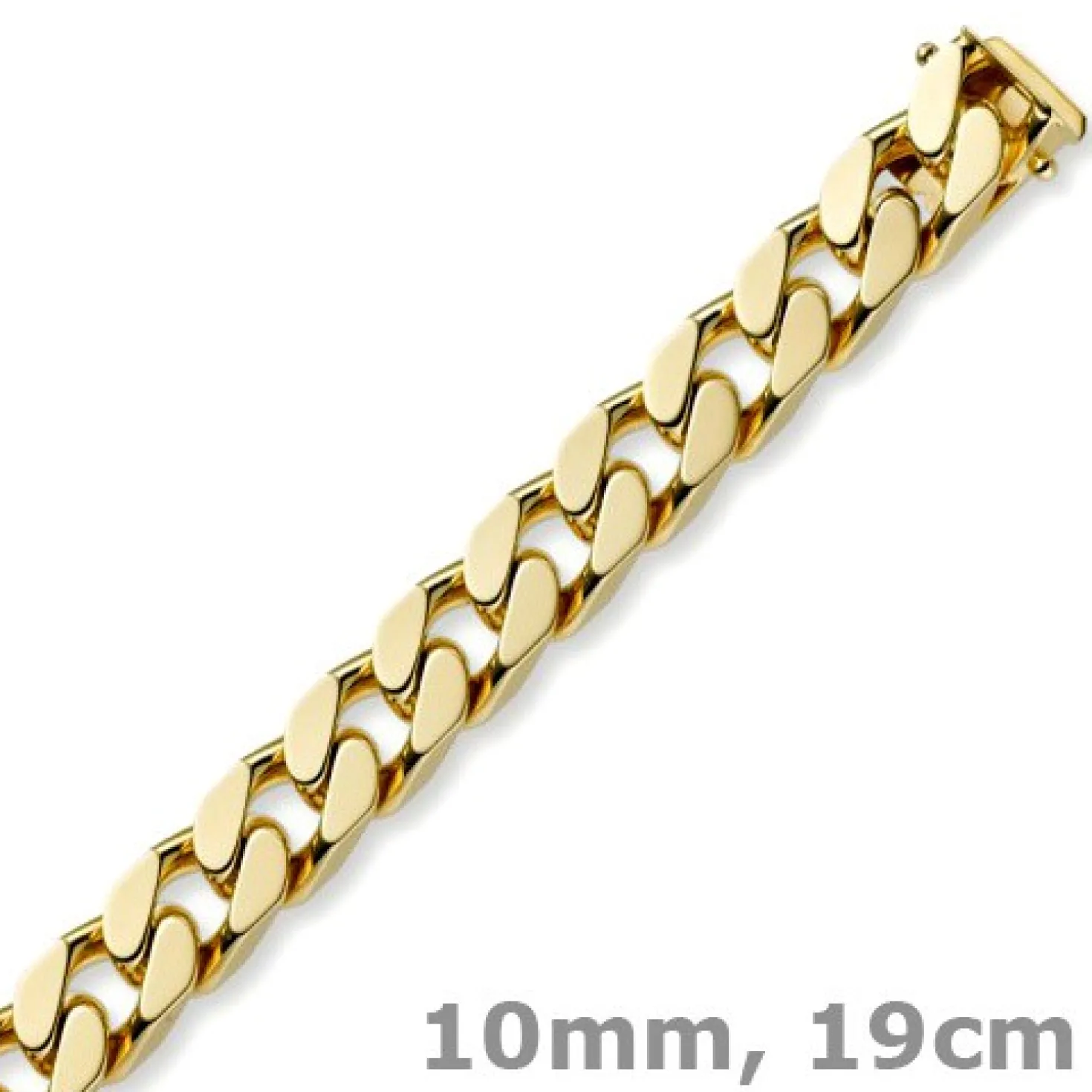 10mm Armband Panzerkette aus 585 Gold Gelbgold massiv 4-seitig diamantiert 19cm