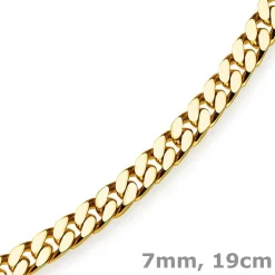 7mm Armband Panzerkette diamantiert, 750 Gold Gelbgold massiv, 19cm