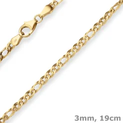 3mm Armband Panzerkette hohl Armschmuck aus 585 Gold Gelbgold 19cm