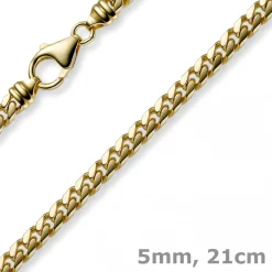 5mm Armband Panzerkette oval diamantiert massiv, 585 Gold Gelbgold, 21cm