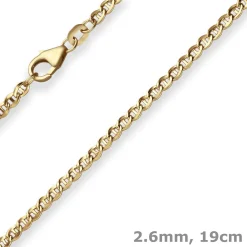 2,6mm Armband Panzerstegkette Armschmuck aus 585 Gold Gelbgold 19cm