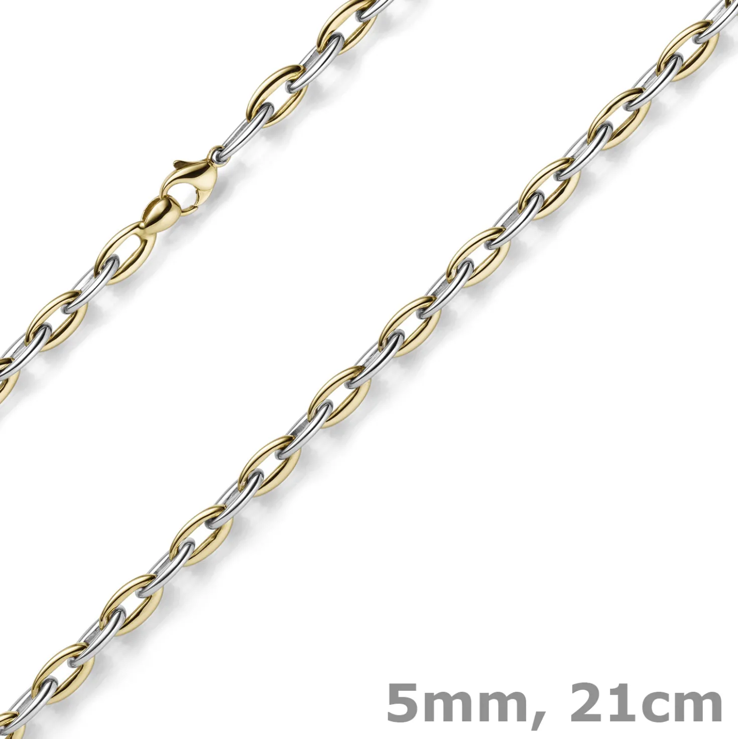5mm Armband Phantasiekette aus 585 Gold Gelbgold Weißgold bicolor 21cm