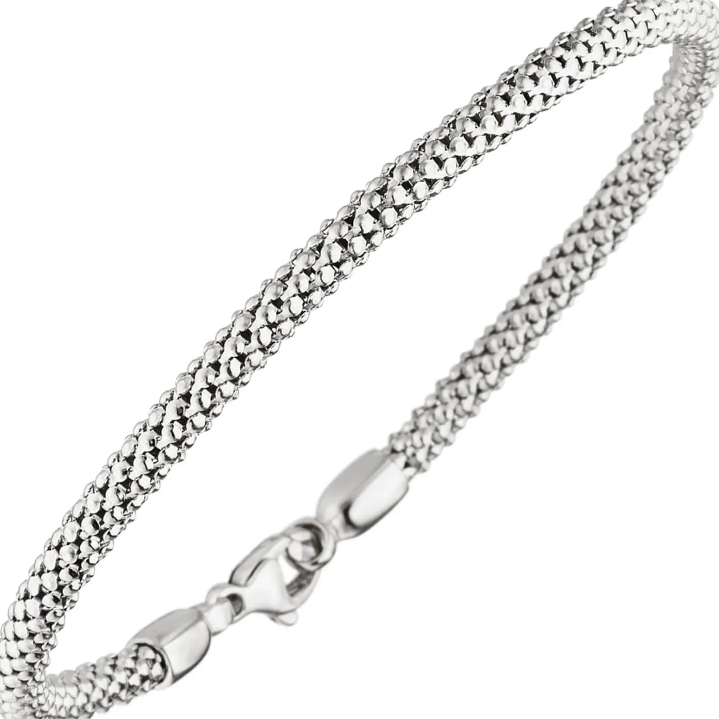 3,6mm Armband Popcornkette Weißgoldarmband Armkette, 750 Gold Weißgold, 20cm