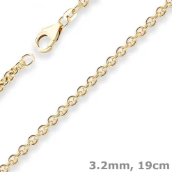 3,2mm Armband Rund-Ankerkette Goldarmband Armschmuck aus 585 Gold Gelbgold 19cm