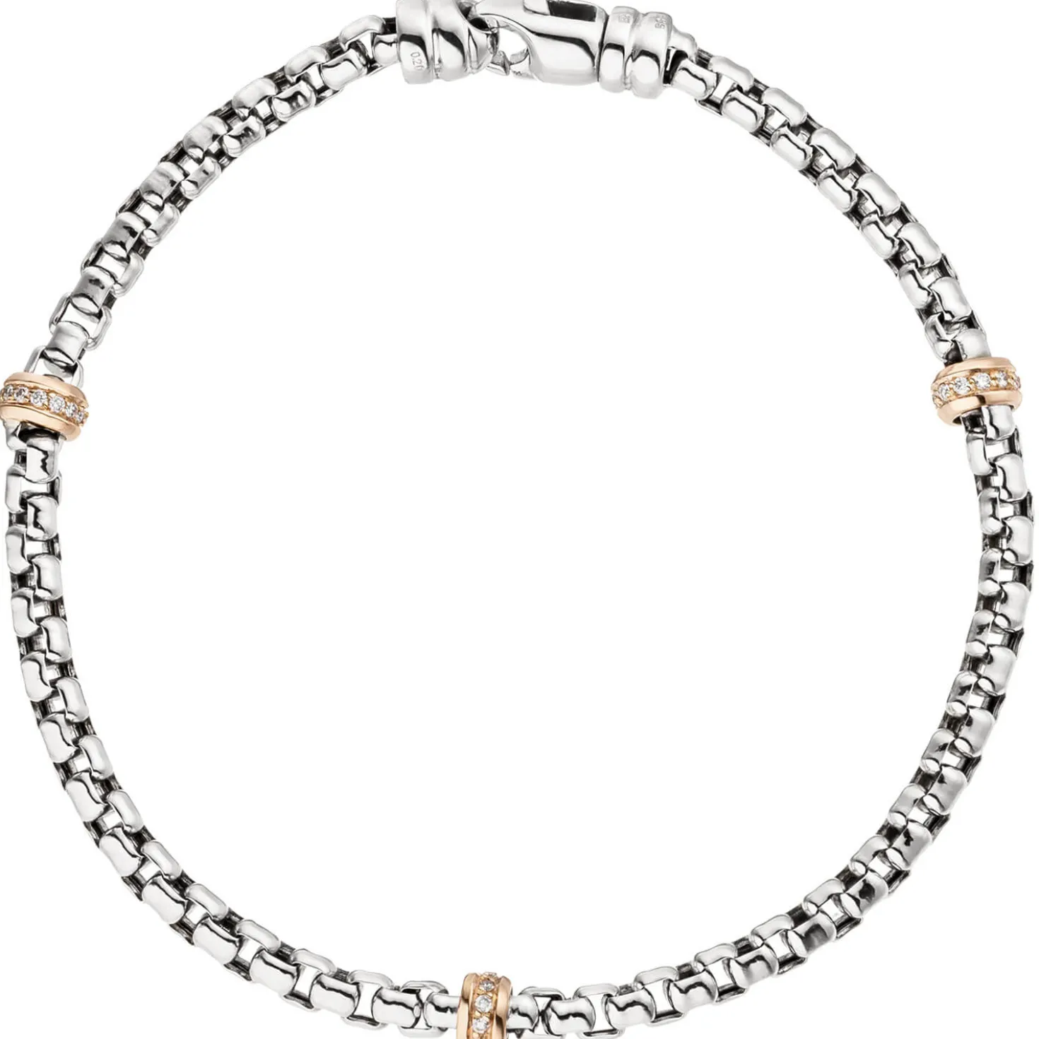 3,5mm Armband Rundvenezianer 39 Diamanten 0.2Ct W/SI 585 Weißgold Rotgold 19cm