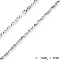 2,9mm Armband Singapurkette Goldarmband Armschmuck aus 585 Gold Weißgold 19cm