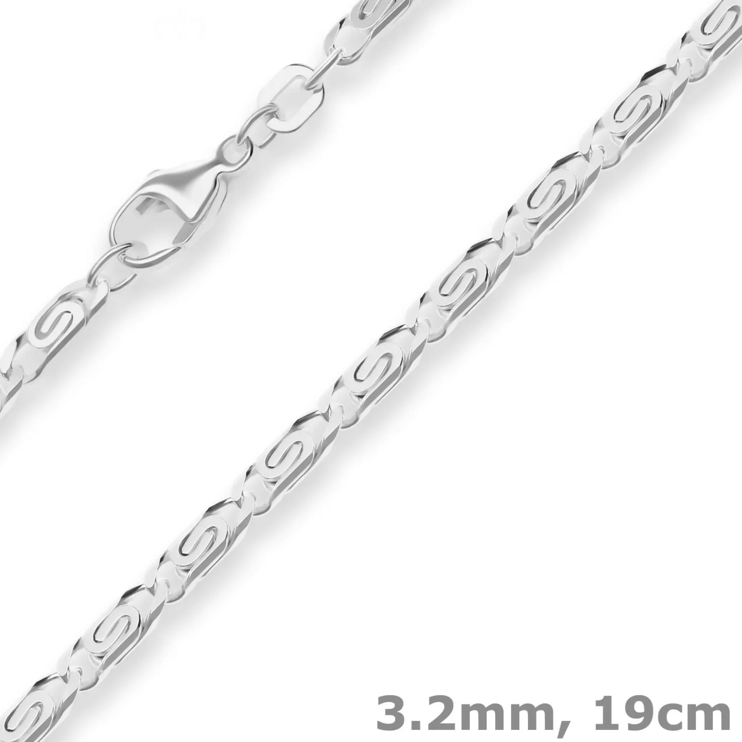 3,2mm Armband S-Panzerkette Silberarmband Armschmuck aus 925 Silber 19cm