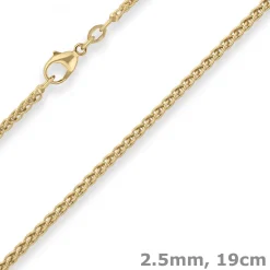 2,5mm Armband Zopfkette Goldarmband Armschmuck aus 750 Gold Gelbgold 19cm