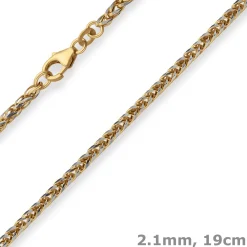 2,1mm Armband Zopfkette Goldarmband Armschmuck aus 333 Gold gelb/weiß 19cm