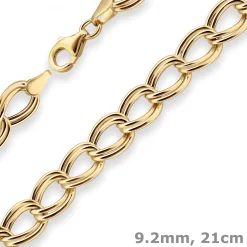 9,2mm Armband Zwillingspanzerkette Armschmuck aus 585 Gold Gelbgold 21cm