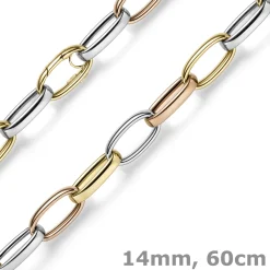 14mm breite Phantasie Kette Halskette Collier aus 585 Gold gelb/rot/weiß 60cm