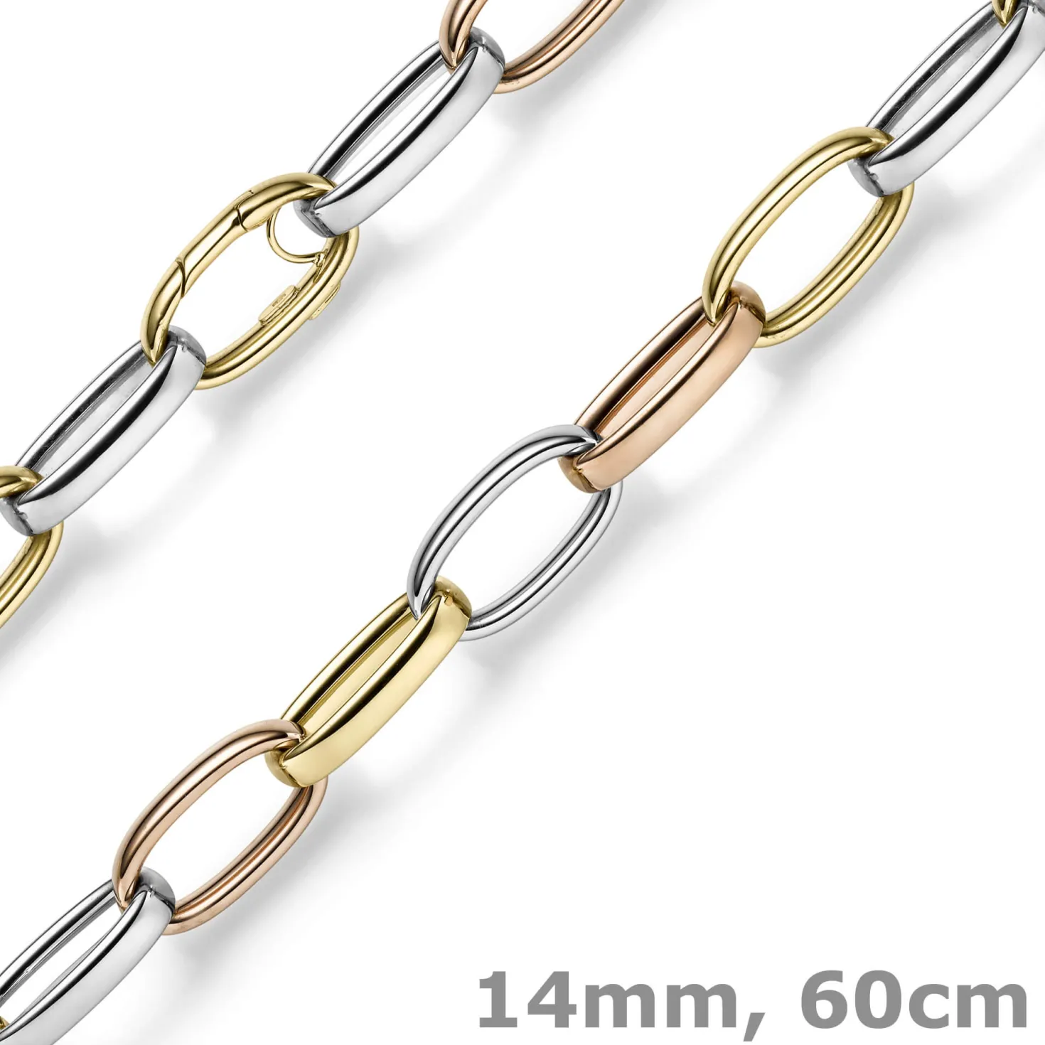 14mm breite Phantasie Kette Halskette Collier aus 585 Gold gelb/rot/weiß 60cm