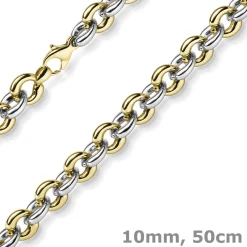 10mm breite Phantasiekette Halskette Collier aus 585 Gold gelb/weiß 50cm