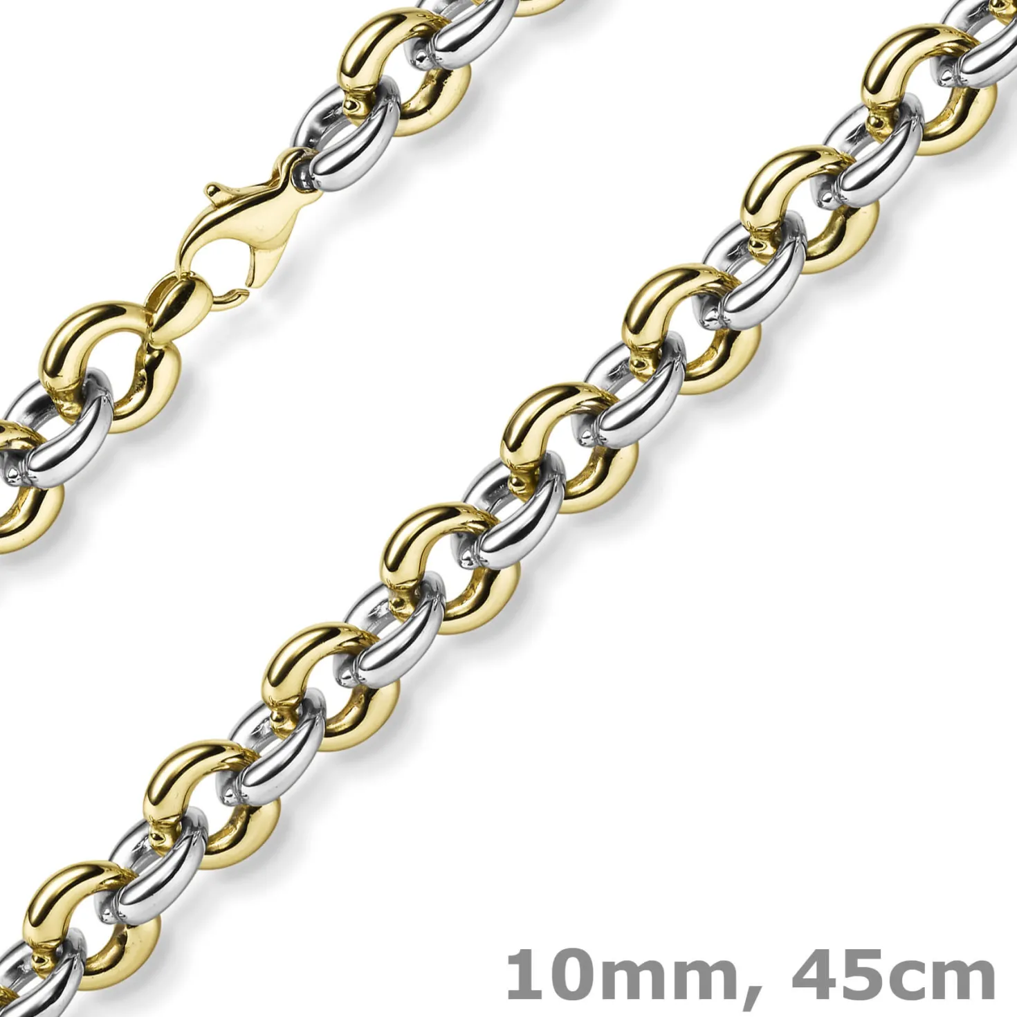 10mm breite Phantasiekette Halskette Collier aus 585 Gold gelb/weiß 45cm