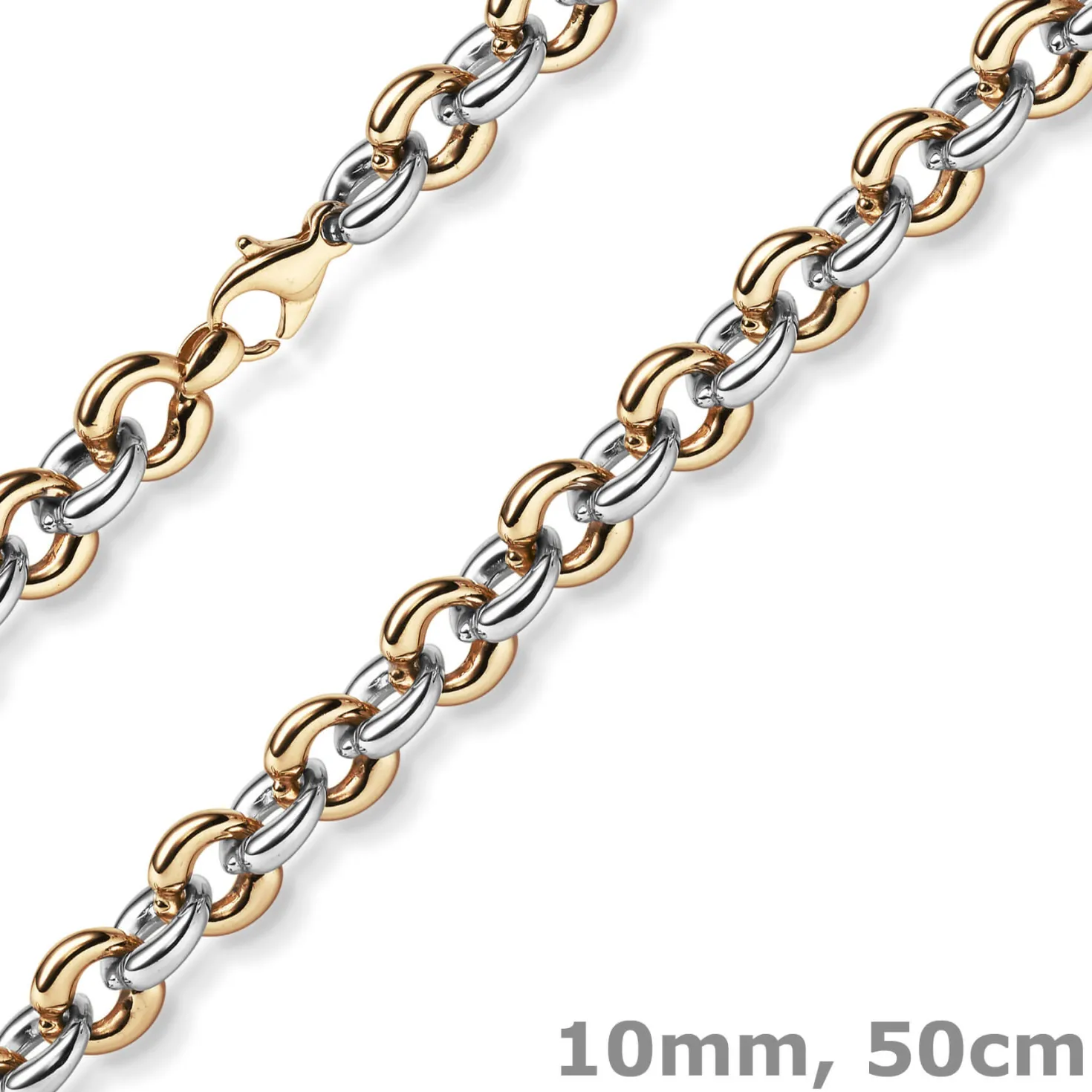 10mm breite Phantasiekette Halskette Collier aus 585 Gold weiß/rot 50cm