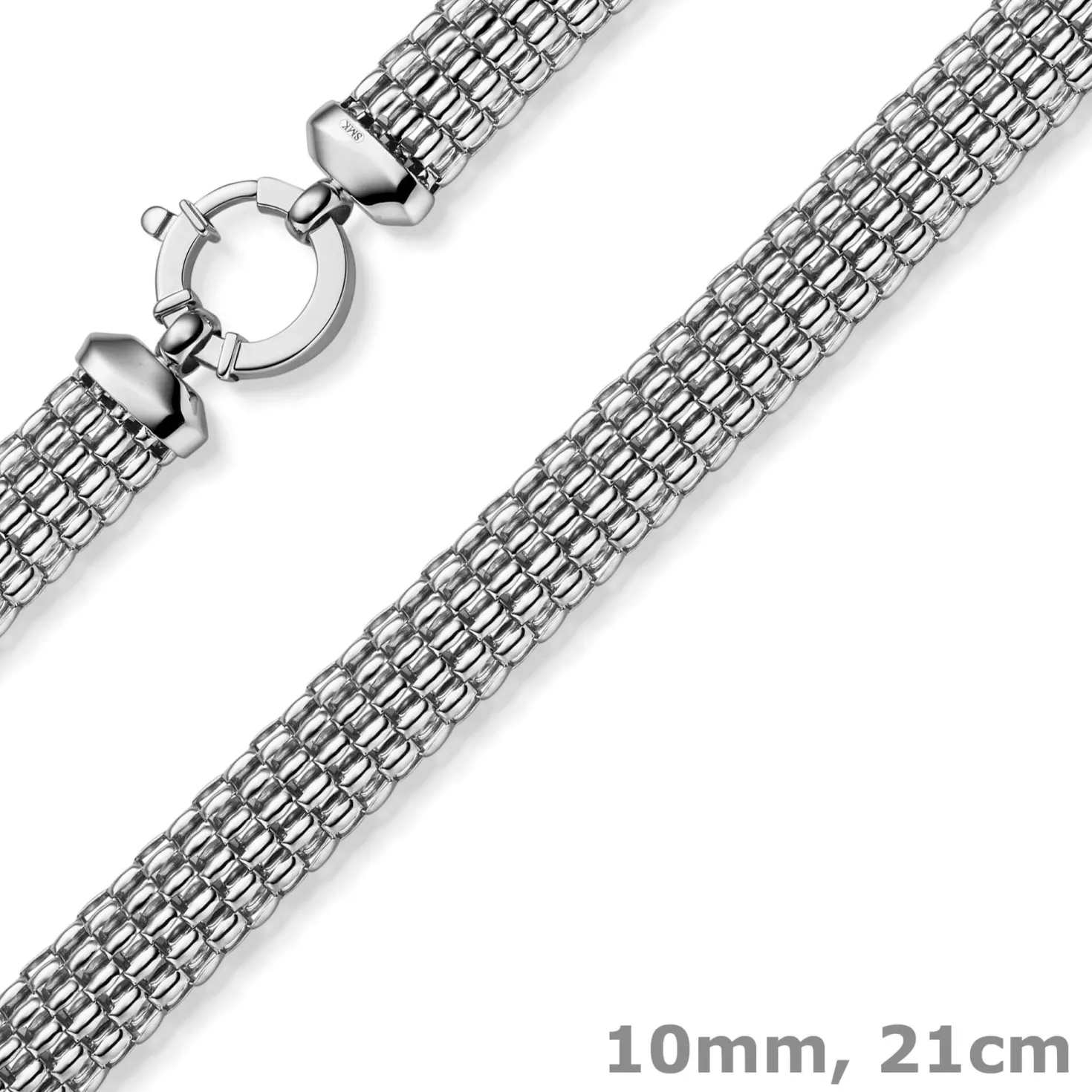 10mm breites Phantasie Armband Armkette aus 585 Gold Weißgold 21cm
