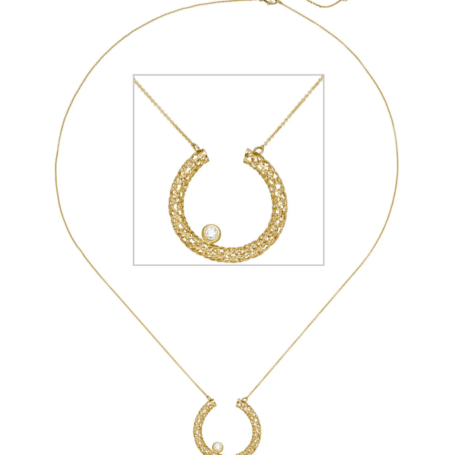 0,7mm Collier Ankerkette Anhänger mit Diamant 0.06Ct 750 Gelbgold 42-45cm
