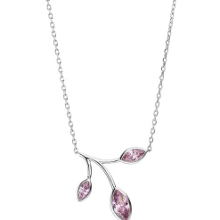 1,1mm Collier Ankerkette, Anhänger Zweig mit rosa Zirkonia, 925 Silber, 42-45cm