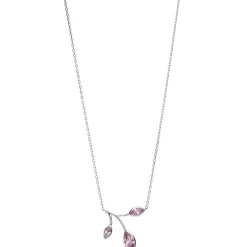 1,1mm Collier Ankerkette, Anhänger Zweig mit rosa Zirkonia, 925 Silber, 42-45cm