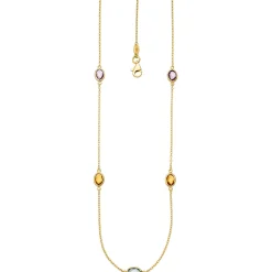 0,8mm Collier Ankerkette Blautopas Amethysten Citrinen 585 Gold Gelbgold 42-45cm