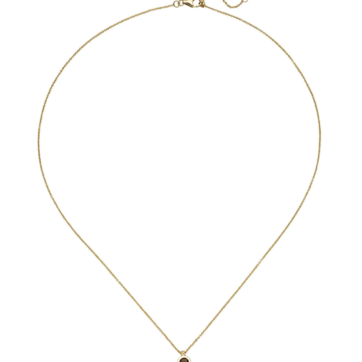 0,9mm Collier Ankerkette mit Anhänger aus Rauchquarz, 585 Gold Gelbgold, 45cm