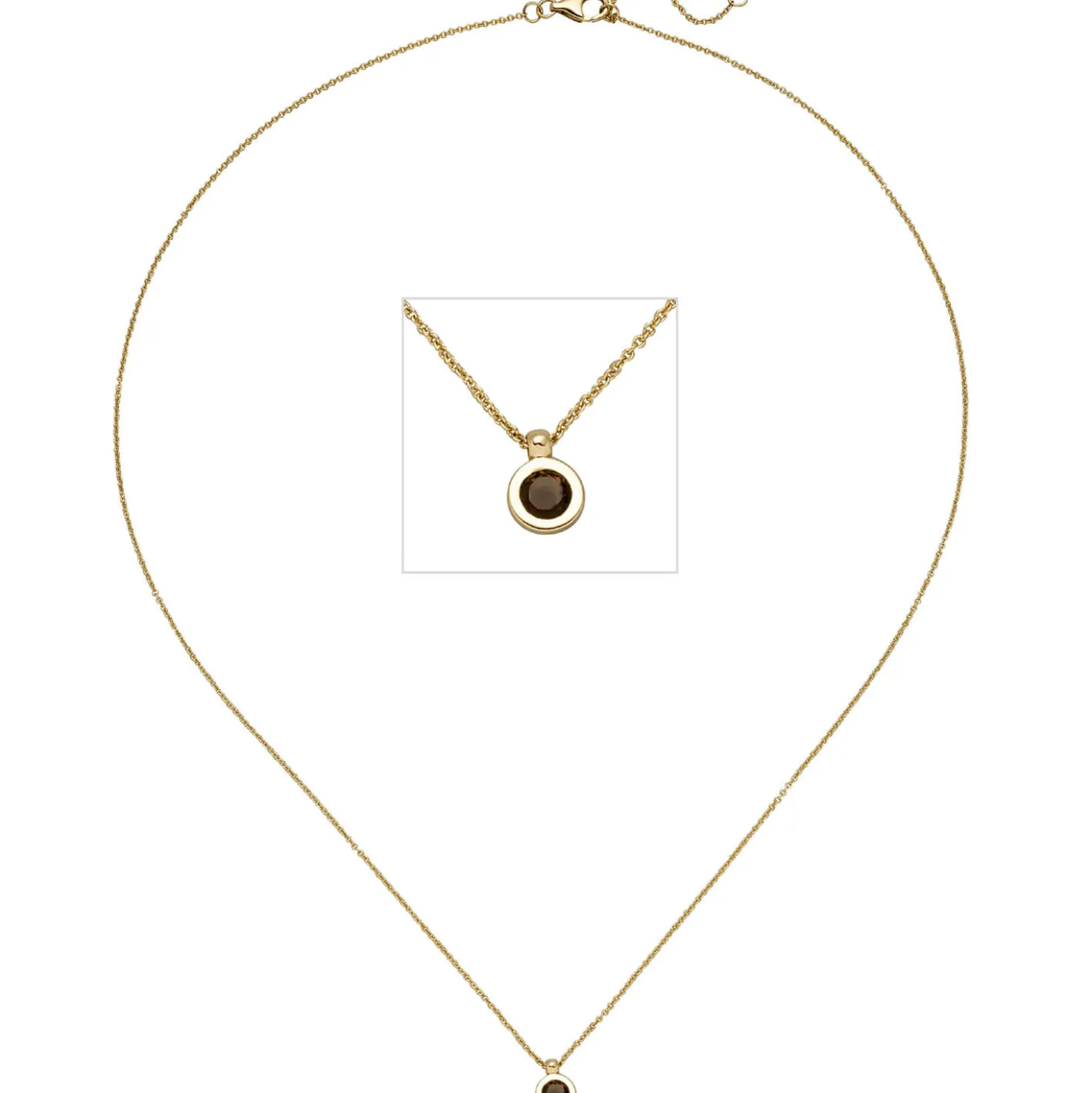 0,9mm Collier Ankerkette mit Anhänger aus Rauchquarz, 585 Gold Gelbgold, 45cm
