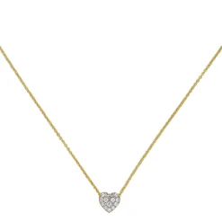 1mm Collier Ankerkette mit Anhänger Herz mit weißen Zirkonia, 375 Gold Gelbgold