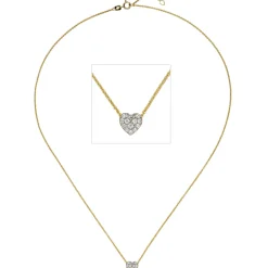 1mm Collier Ankerkette mit Anhänger Herz mit weißen Zirkonia, 375 Gold Gelbgold