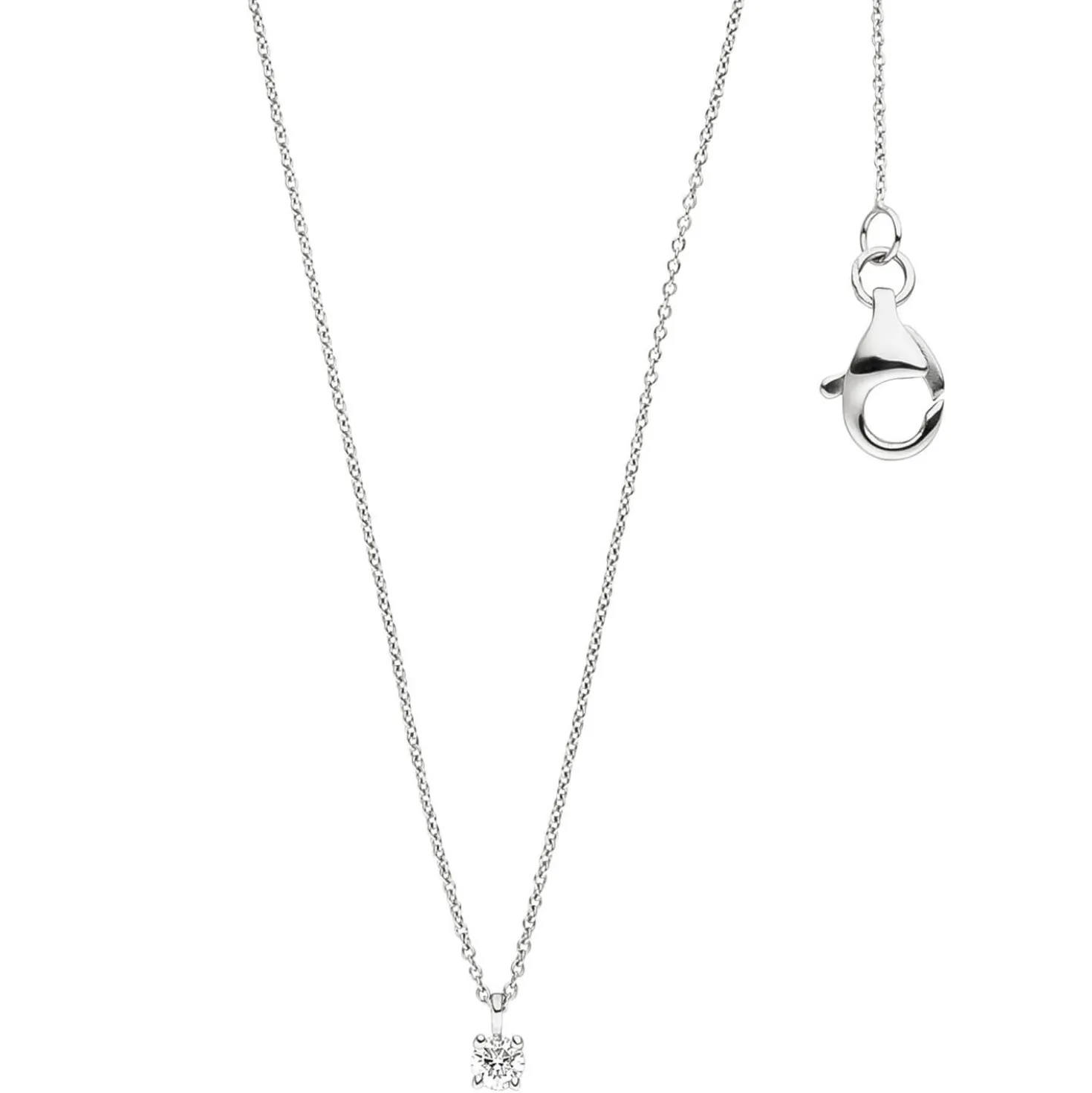 2,5mm Collier Ankerkette mit Solitär Diamant 0.07Ct W/SI 585 Gold Weißgold 45cm