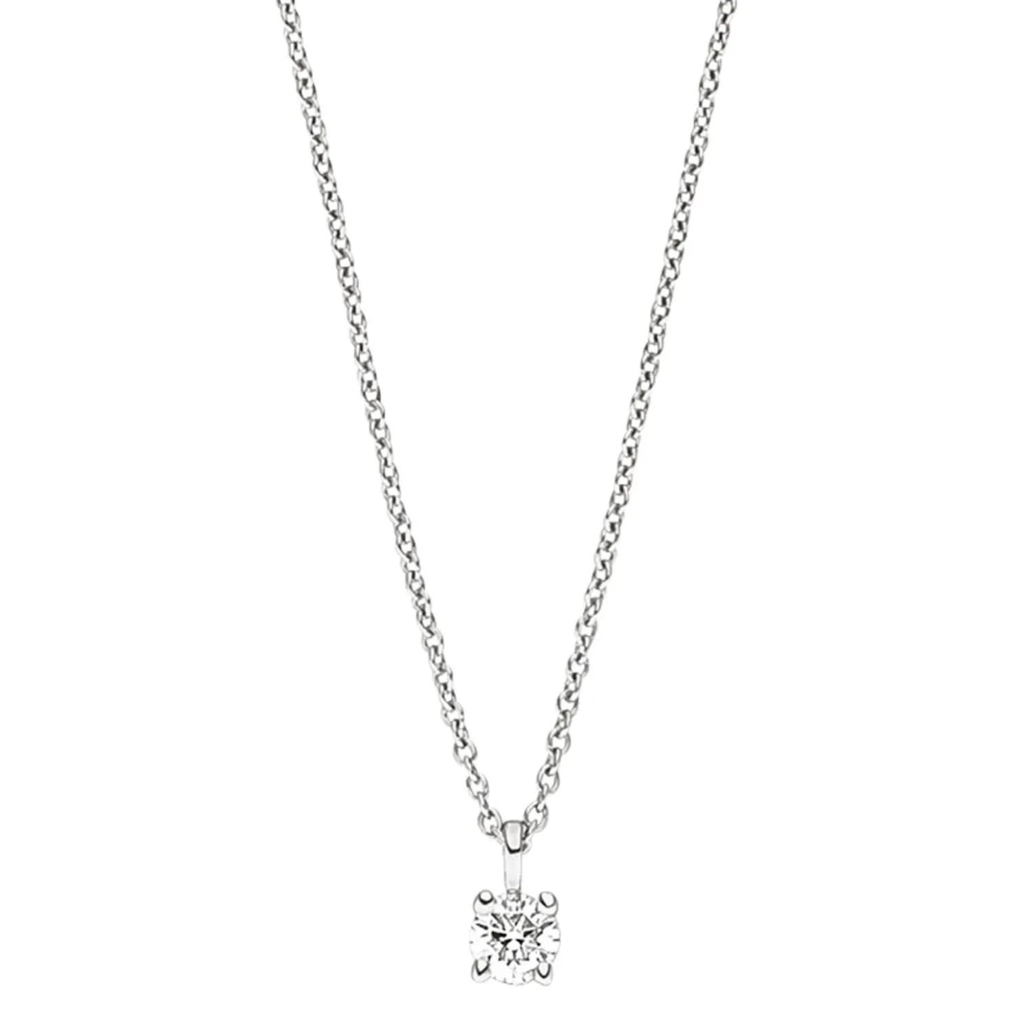 2,5mm Collier Ankerkette mit Solitär Diamant 0.07Ct W/SI 585 Gold Weißgold 45cm