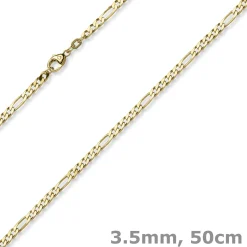 3,5mm Collier diamantierte Figaro-Kette aus 585 Gold Gelbgold Halsschmuck, 50cm