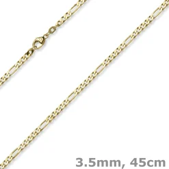 3,5mm Collier diamantierte Figaro-Kette aus 585 Gold Gelbgold Halsschmuck, 45cm