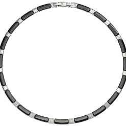 6,3mm Collier Halskette Halsschmuck, Zirkonia & schwarze Keramik Edelstahl, 47cm
