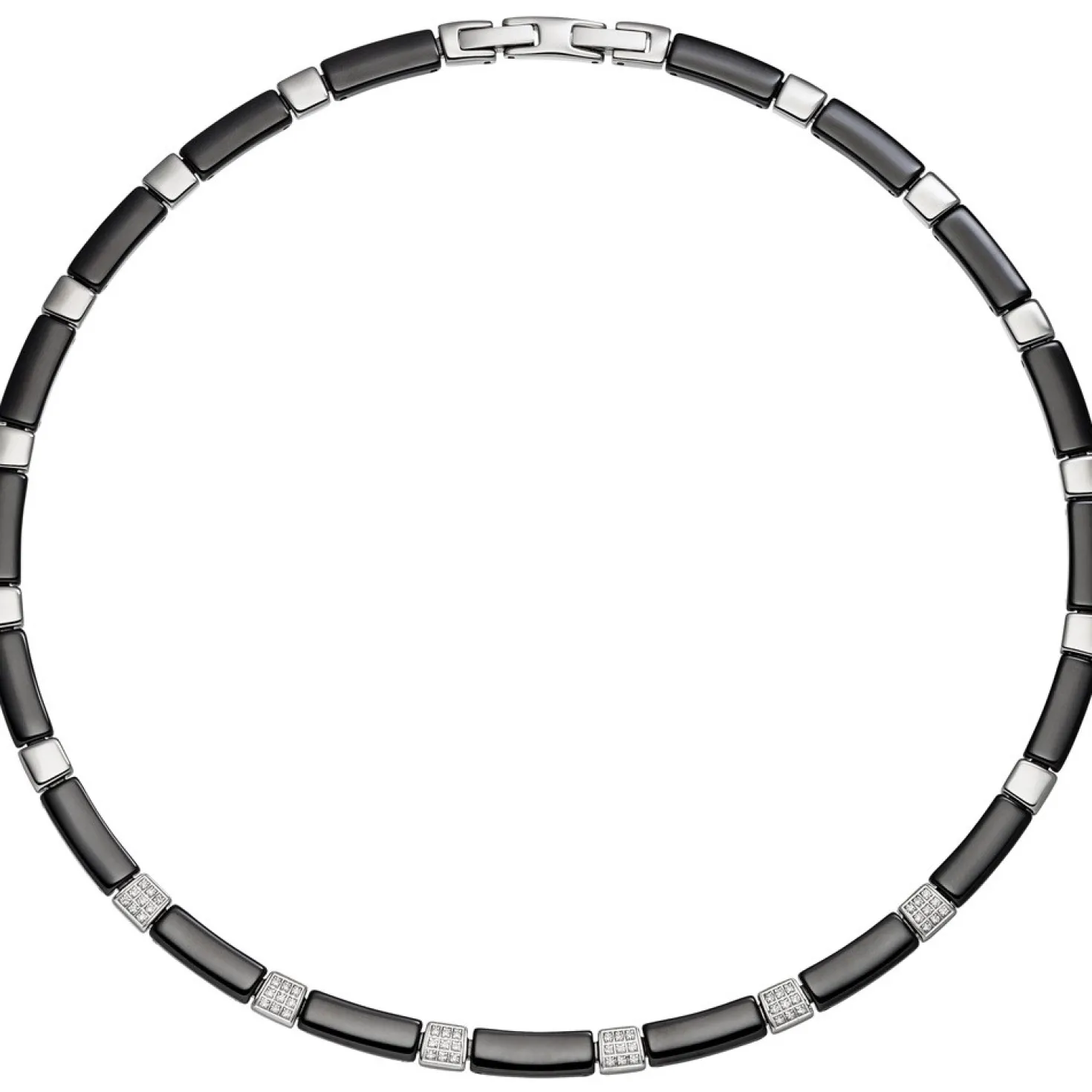 6,3mm Collier Halskette Halsschmuck, Zirkonia & schwarze Keramik Edelstahl, 47cm