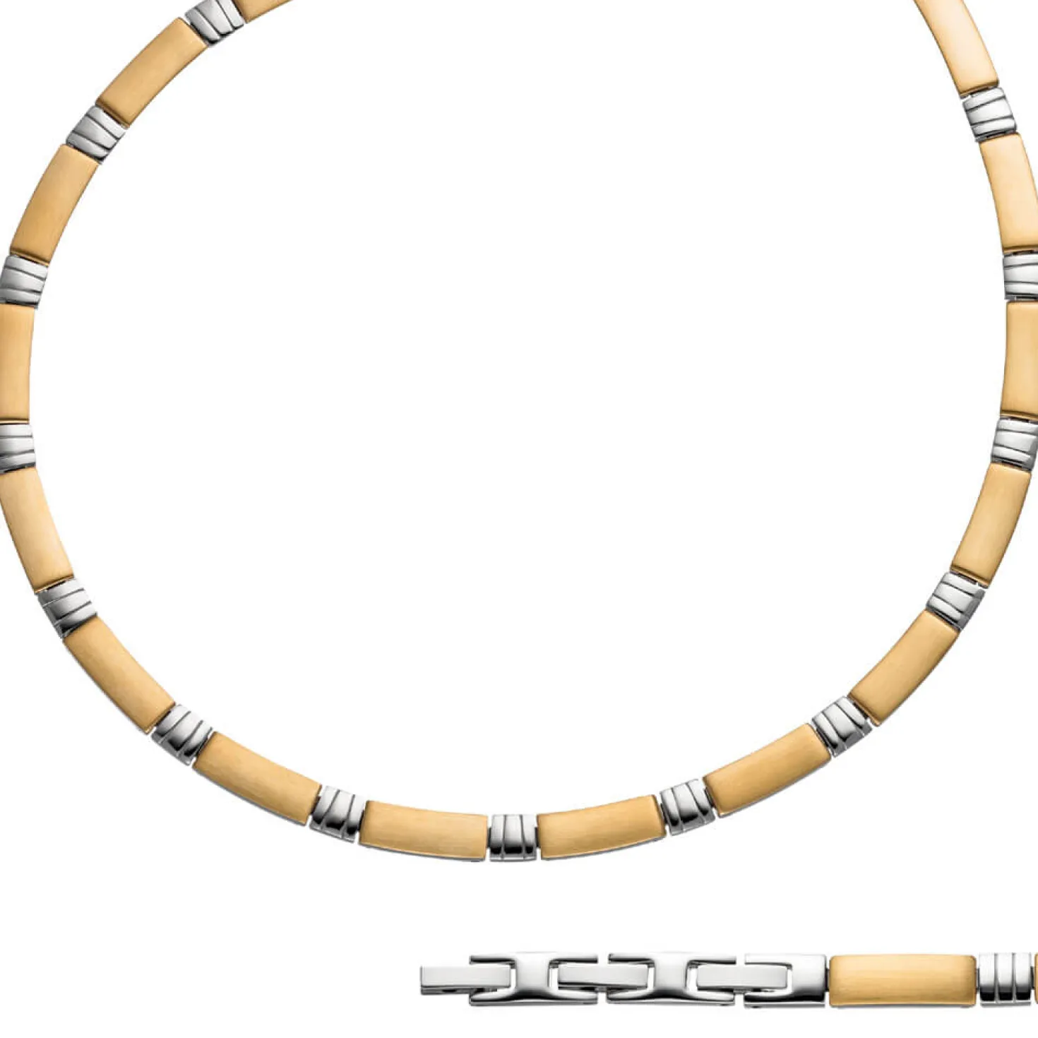 6,4mm Collier Halskette Kette Halsschmuck Edelstahl Goldfarbe bicolor, 46-47cm