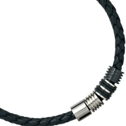 9,1mm Collier Halsschmuck Leder mit Edelstahl kombiniert 45cm Herren