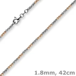 1,8mm Collier Kugelkette aus 750 Gold Weißgold Rotgold bicolor Halsschmuck, 42cm