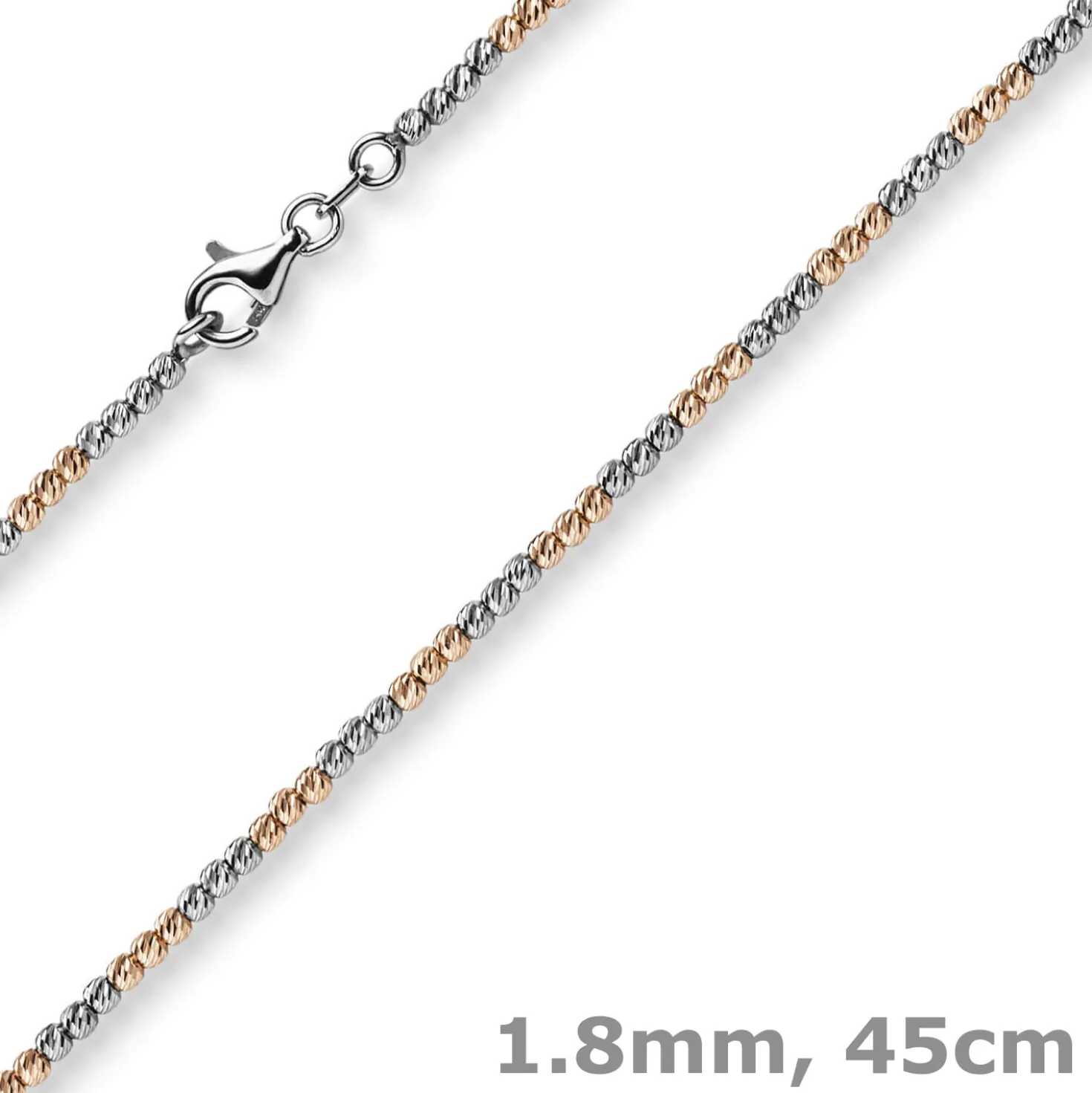 1,8mm Collier Kugelkette aus 585 Gold Weißgold Rotgold bicolor Halsschmuck, 45cm