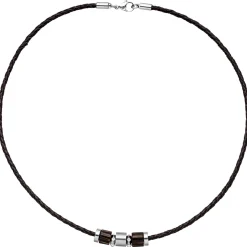 8,3mm Collier Ledercollier, Edelstahl und Holzelementen, Unisex, 45cm