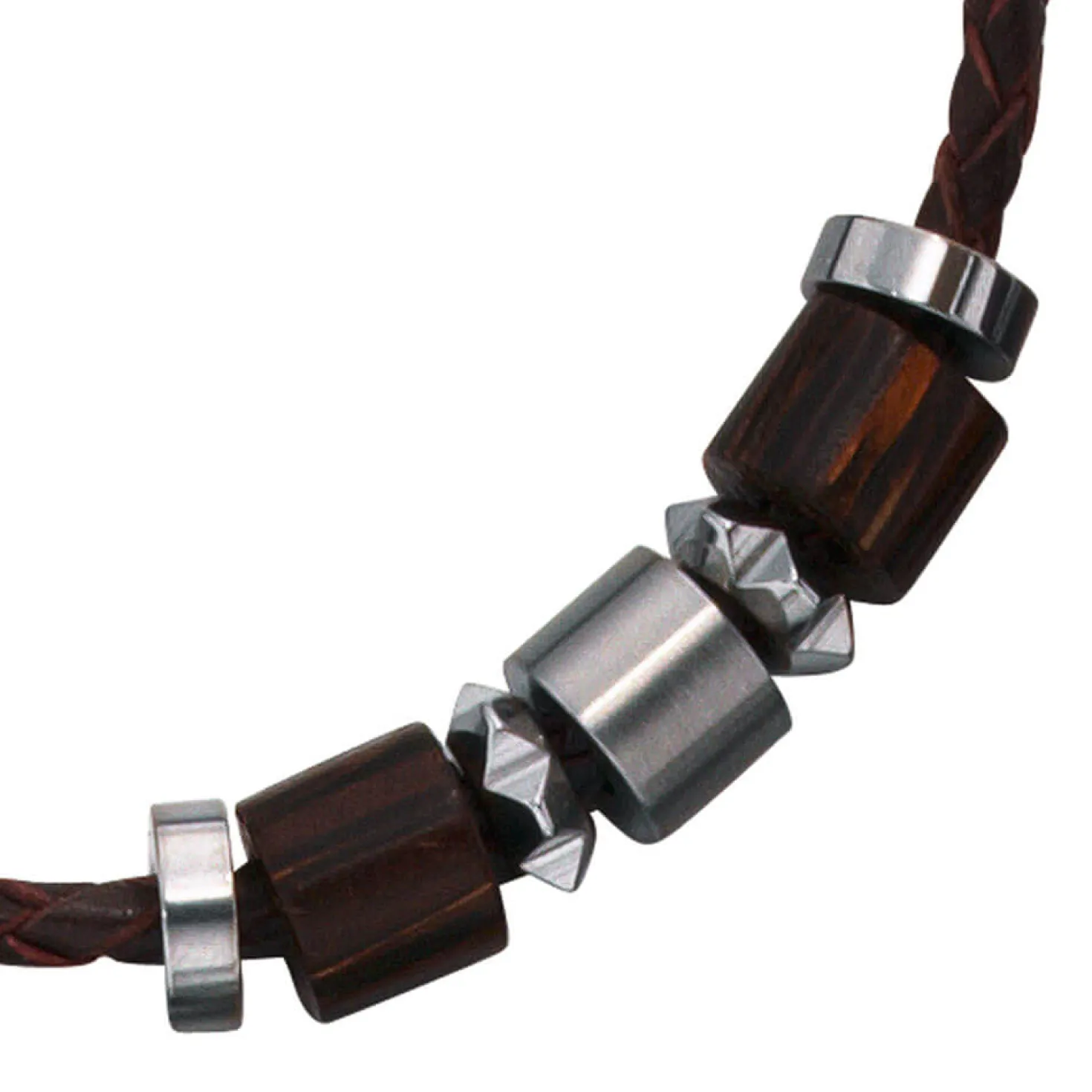 8,3mm Collier Ledercollier, Edelstahl und Holzelementen, Unisex, 45cm