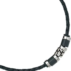 9mm Collier Leder mit Edelstahl kombiniert, geschwärzt, Unisex, 45cm