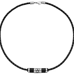 9mm Collier Leder mit Edelstahl kombiniert, geschwärzt, Unisex, 45cm