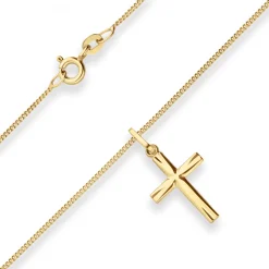 1mm Collier Panzerkette Goldkette mit Kreuz Halskette aus 585 Gold Gelbgold 45cm