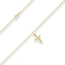 1mm Collier Panzerkette Goldkette mit Kreuz Halskette aus 585 Gold Gelbgold 45cm