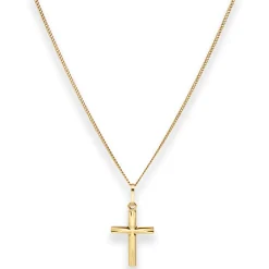 1mm Collier Panzerkette Goldkette mit Kreuz Halskette aus 585 Gold Gelbgold 45cm