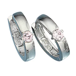 14mm Creolen Creole Ohrringe mit Zirkonia, rosa, 925 Silber, für Damen