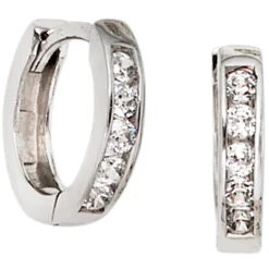 11,3mm Creolen Klappcreole Ohrringe mit 10 Zirkonia 375 Gold Weißgold