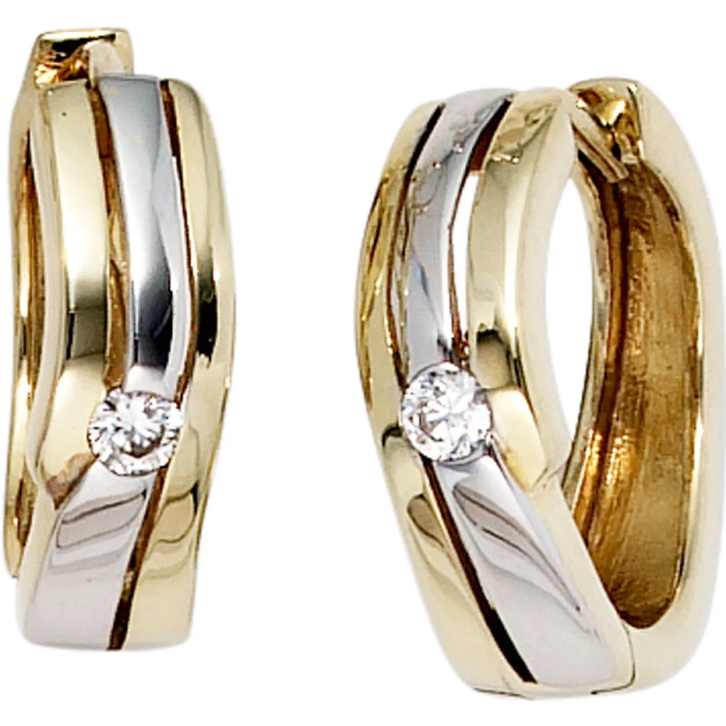 15,6mm Creolen Klappcreole Ohrringe Zirkonia gewellt 333 Gold Gelbgold
