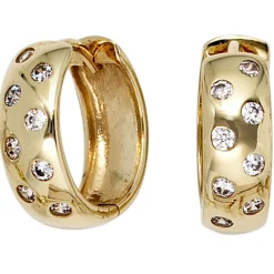 14,8mm Creolen Ohrringe Klappcreole mit 16 Zirkonia 333 Gold Gelbgold