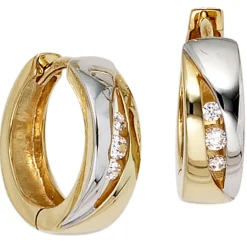 15,5mm Creolen Ohrringe Klappcreole mit 6 Zirkonia 333 Gold Gelbgold